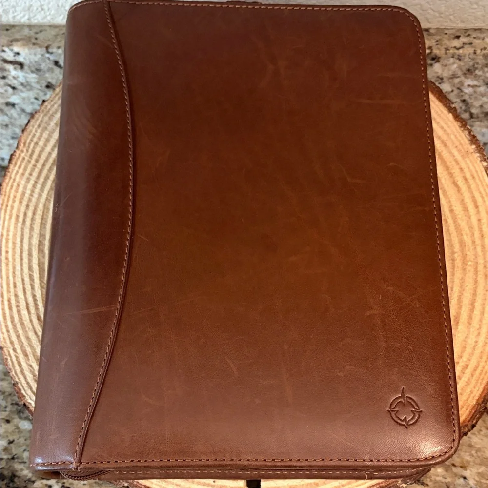 EUC Franklin Covey Large Planner/Organizer Brown Full Grain Leather Full Zip